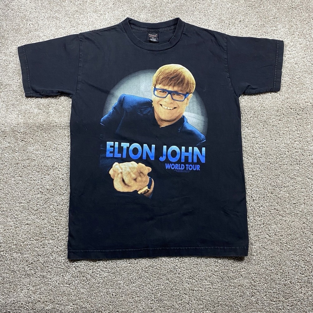Elton John World Tour Mens Medium 97 Vintage Black Shirt Made In‎ USA PolyGram